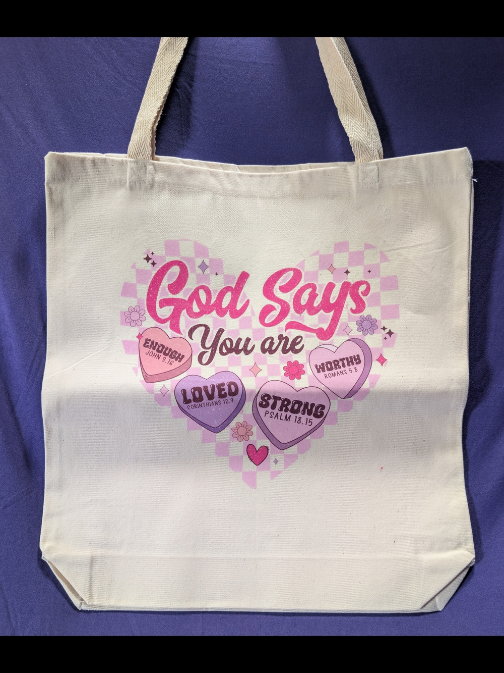 Canvas Tote Bag - God Says Design in Pink